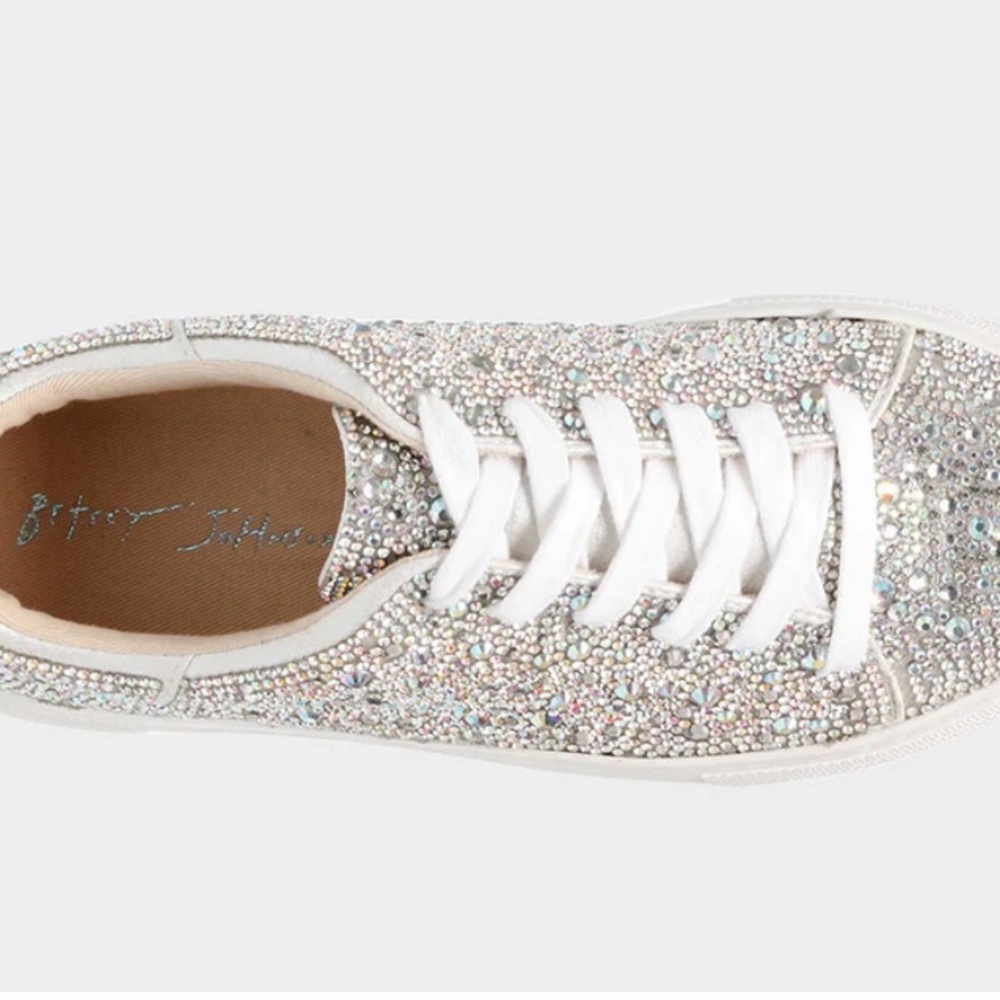 NEW IN BOX - Betsey Johnson Silver Rhinestone Sneakers - Picture 5 of 7